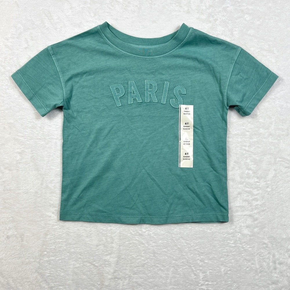 Cat & Jack Toddler Paris Graphic Tee Ocean Green Short Sleeve Shirt 4T NWT